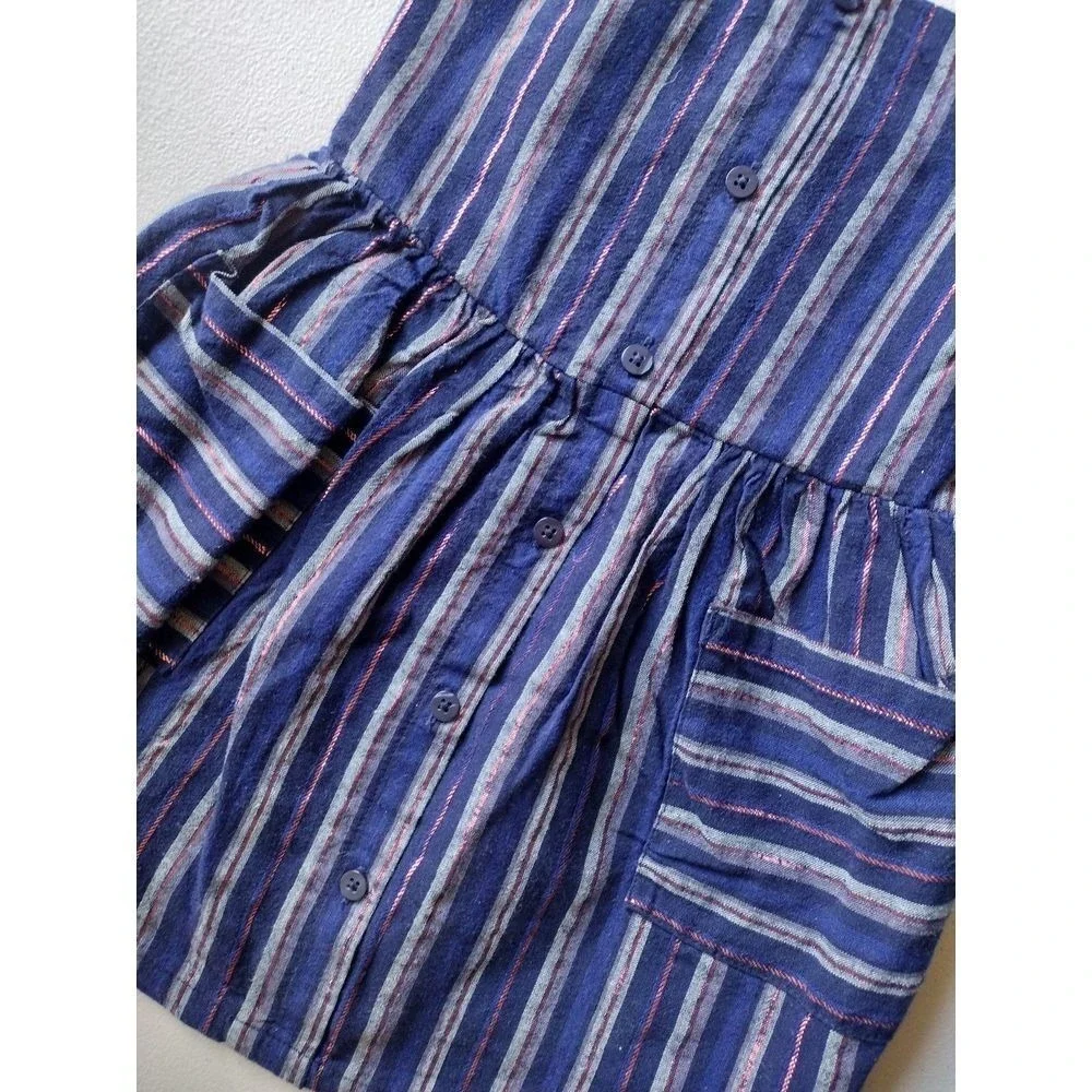 Cat & Jack Girls Blue Stripe Button Front Tie Strap Dress Size 2T‎